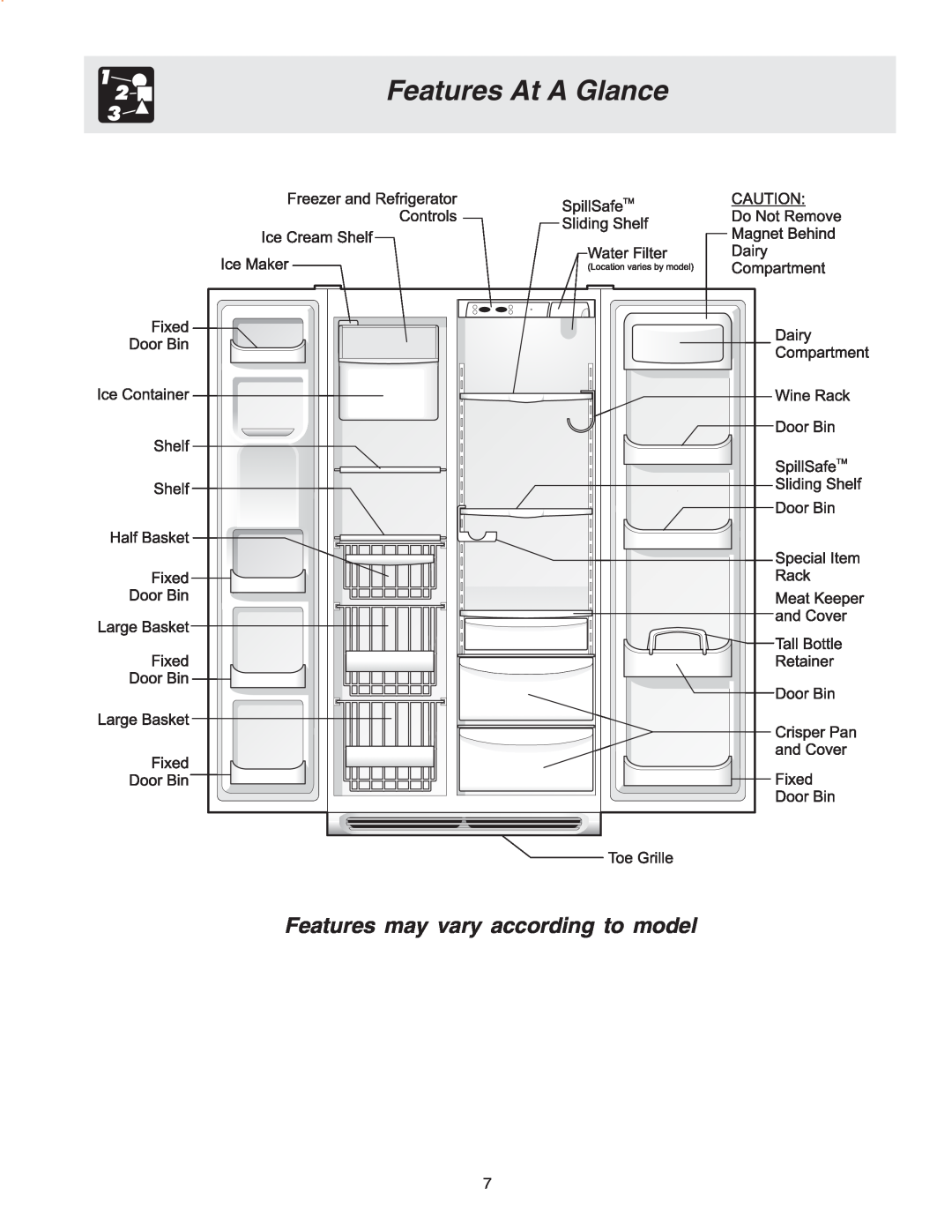 Frigidaire Compact Refrigerator manual Features At A Glance, Features may vary according to model 