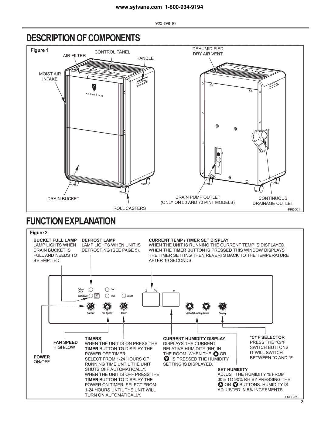 Frigidaire D50D, D70D, D25D operation manual Description of Components, Function Explanation 