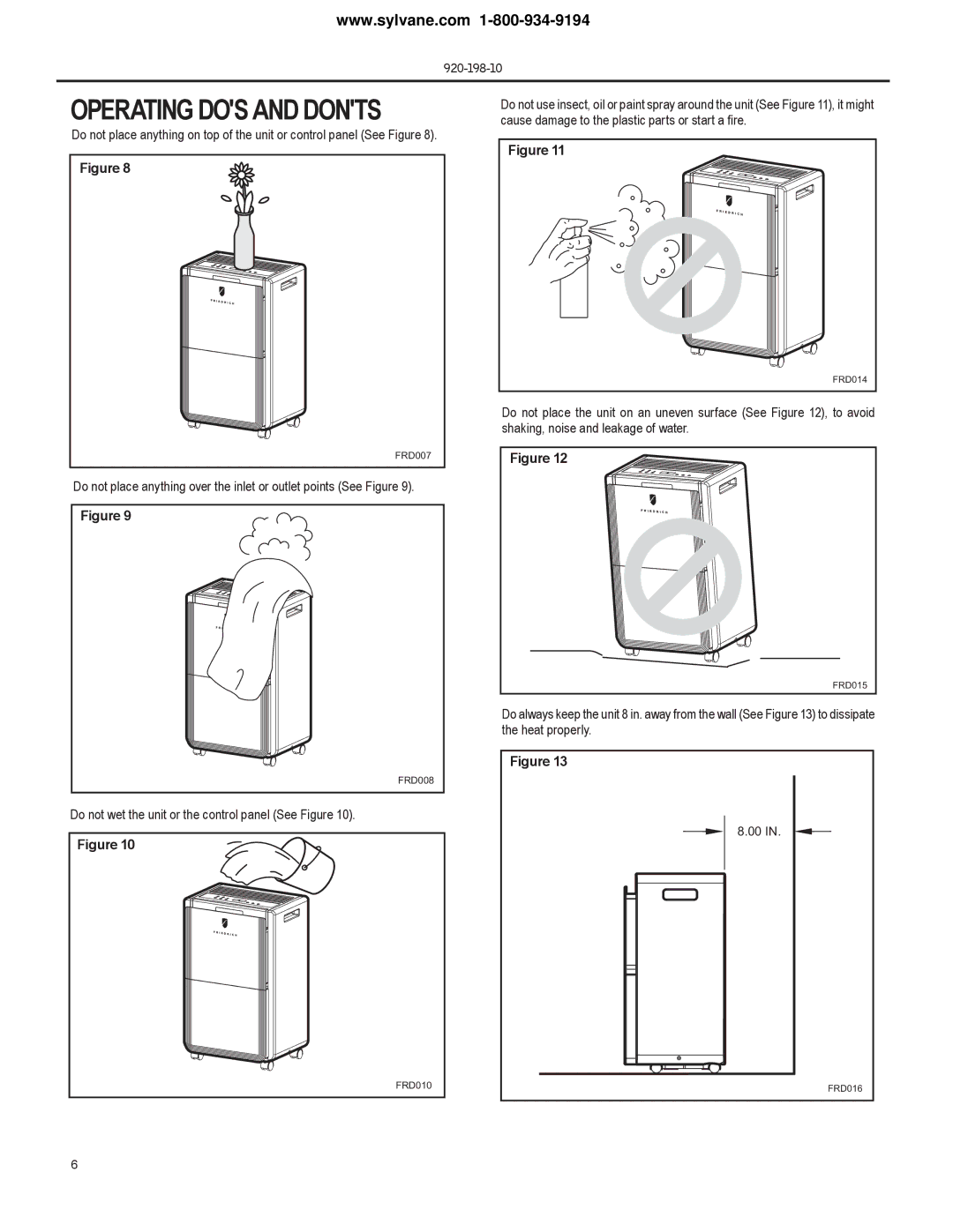 Frigidaire D50D, D70D, D25D operation manual Operating DOS and Donts 