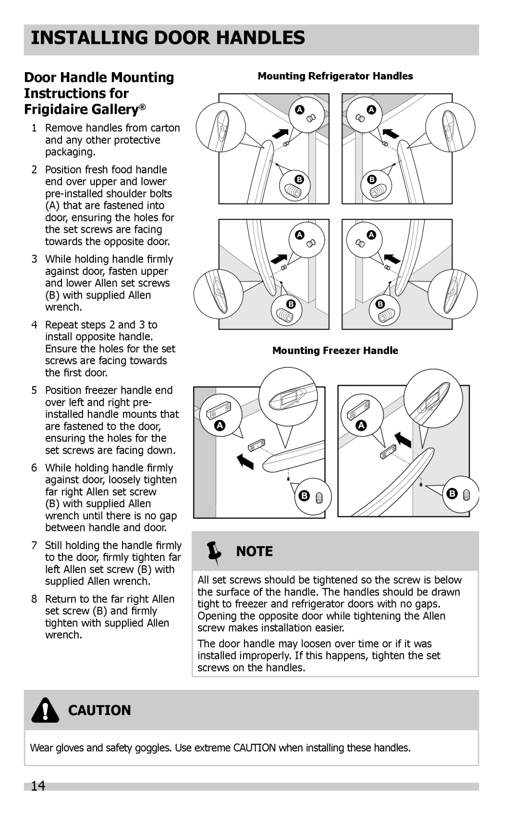 Frigidaire DGHF2360PF important safety instructions Door Handle Mounting Instructions for Frigidaire Gallery 