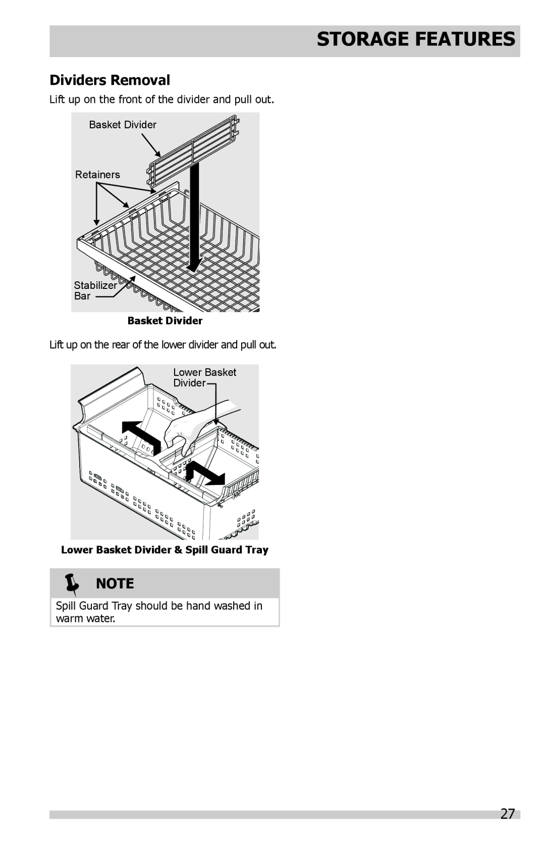 Frigidaire DGHF2360PF important safety instructions Dividers Removal 