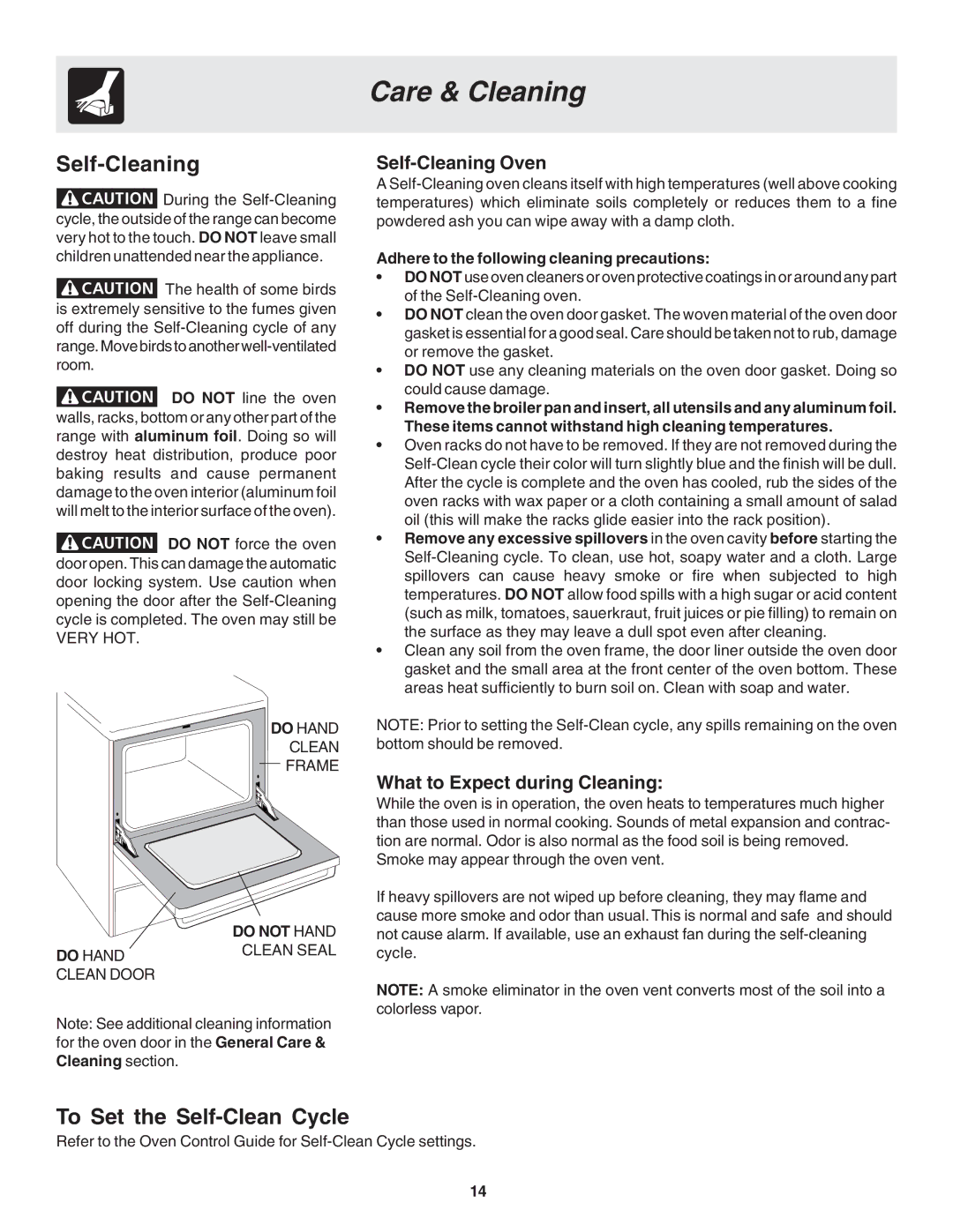 Frigidaire Dual Fuel Range Slide-in Models warranty Care & Cleaning, To Set the Self-Clean Cycle, Self-Cleaning Oven 