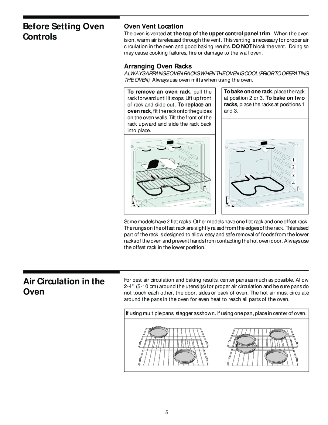 Frigidaire Electric Built- in oven manual Before Setting Oven Controls, Air Circulation in the Oven, Oven Vent Location 