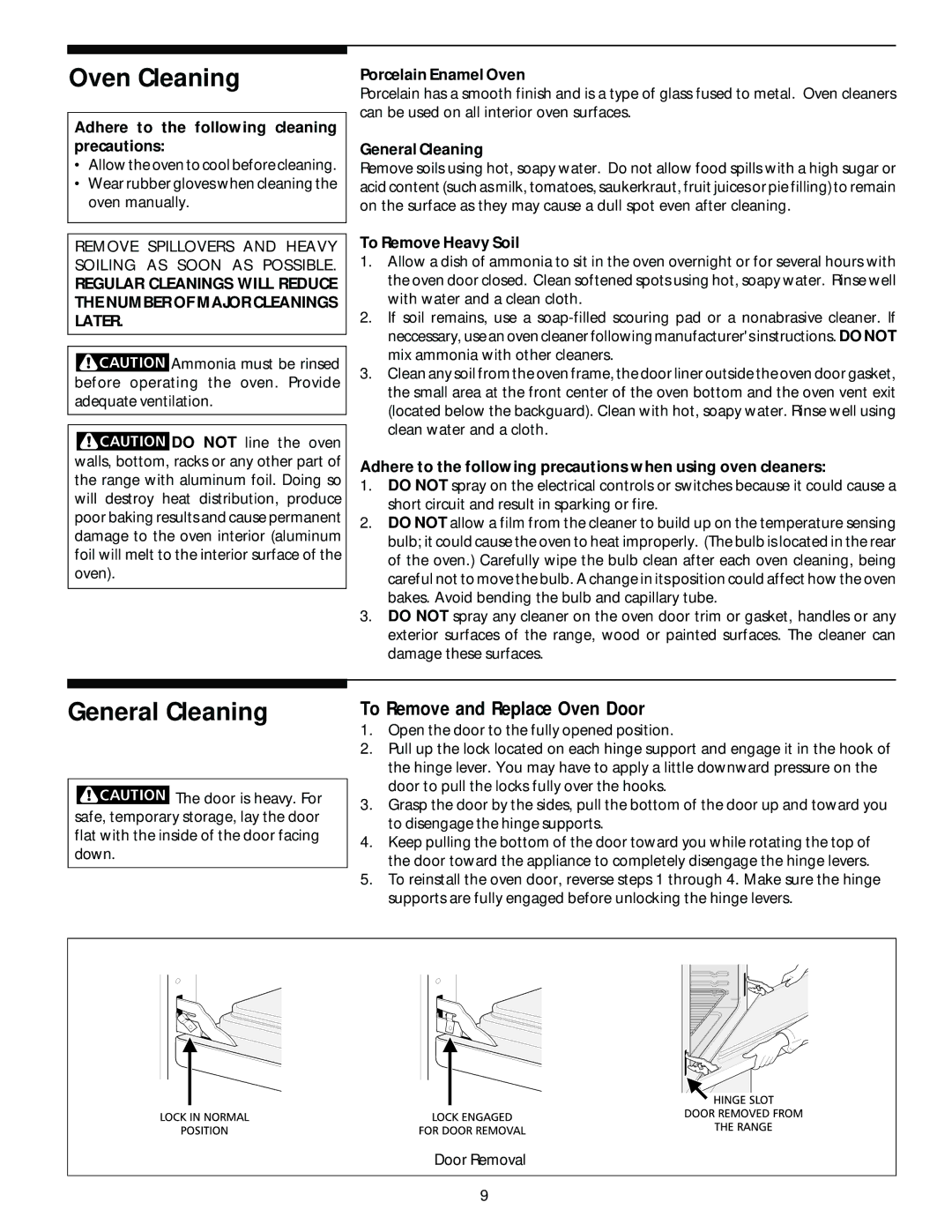 Frigidaire Electric Built- in oven manual Oven Cleaning, General Cleaning, To Remove and Replace Oven Door 