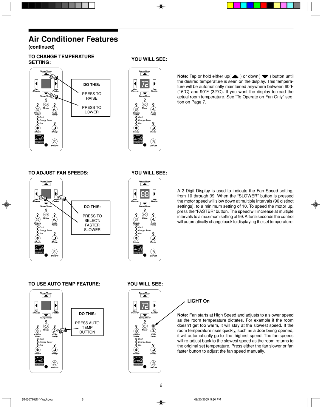 Frigidaire ELECTRONIC CONTROL AIR CONDITIONER manual Air Conditioner Features 