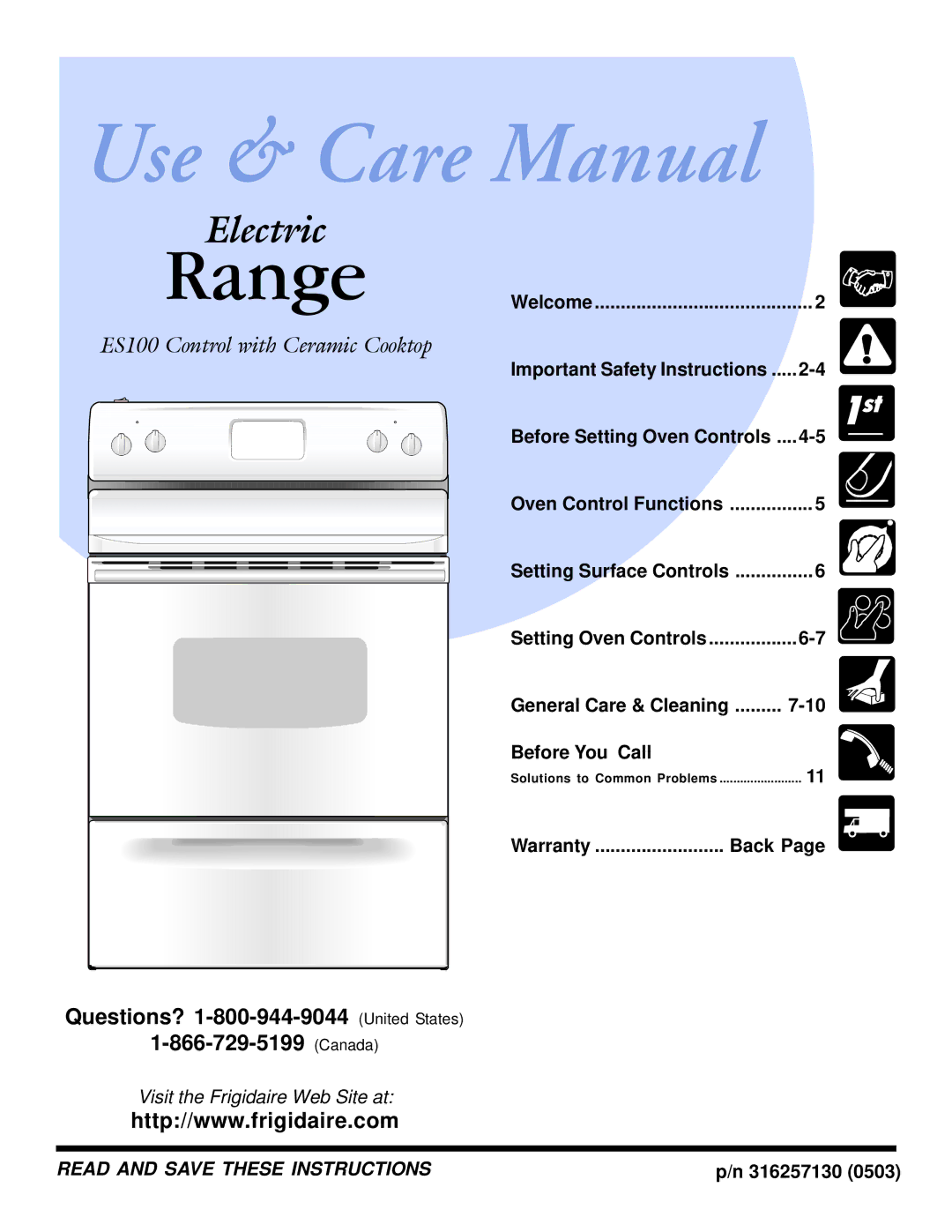 Frigidaire ES100 important safety instructions Important Safety Instructions Before Setting Oven Controls, Warranty Back 