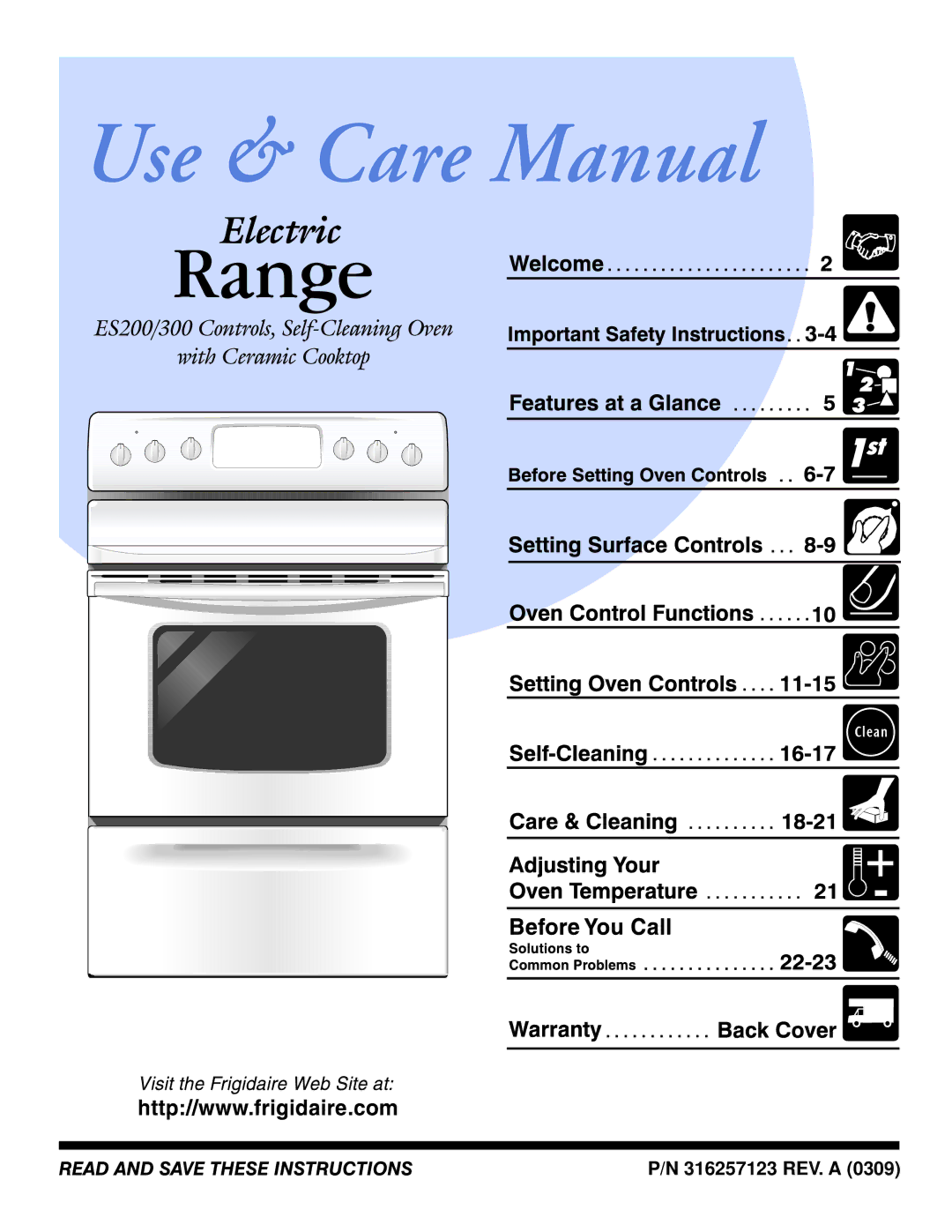 Frigidaire ES200/300 manual 316257123 REV. a 