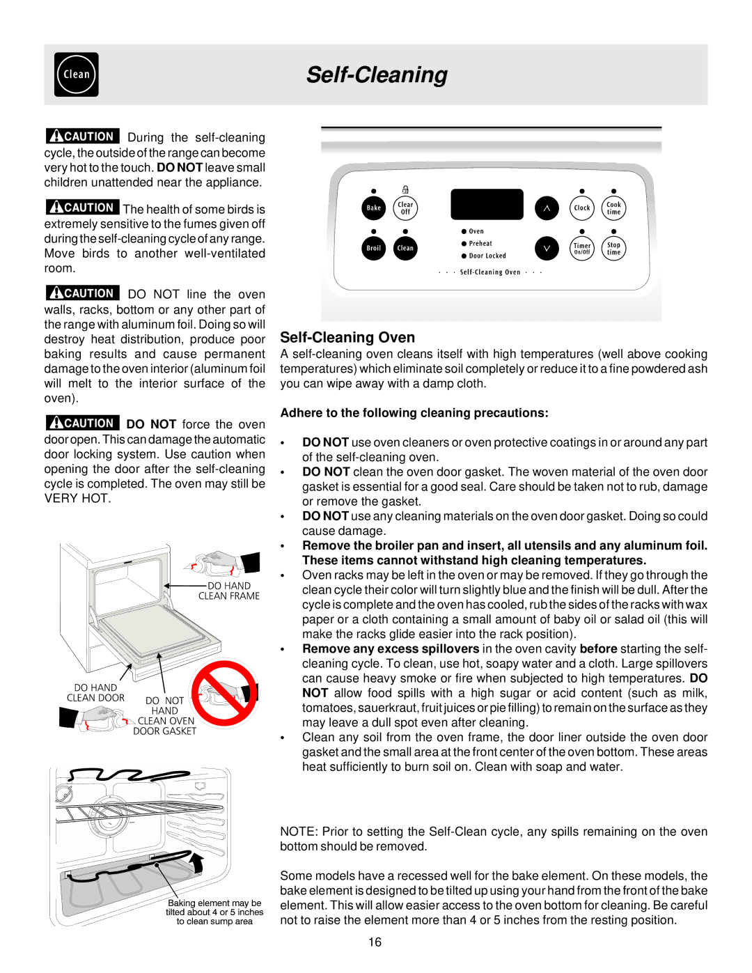 Frigidaire ES200/300 manual Self-Cleaning Oven, Adhere to the following cleaning precautions 