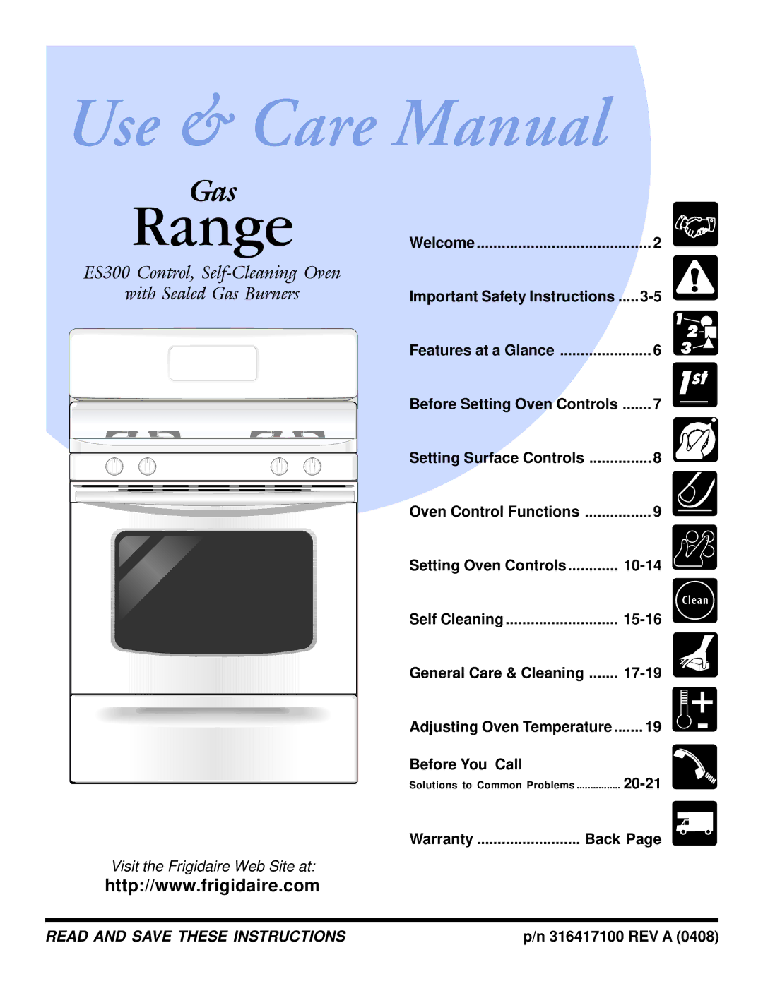 Frigidaire ES300 manual Important Safety Instructions, Before Setting Oven Controls Setting Surface Controls, 20-21 