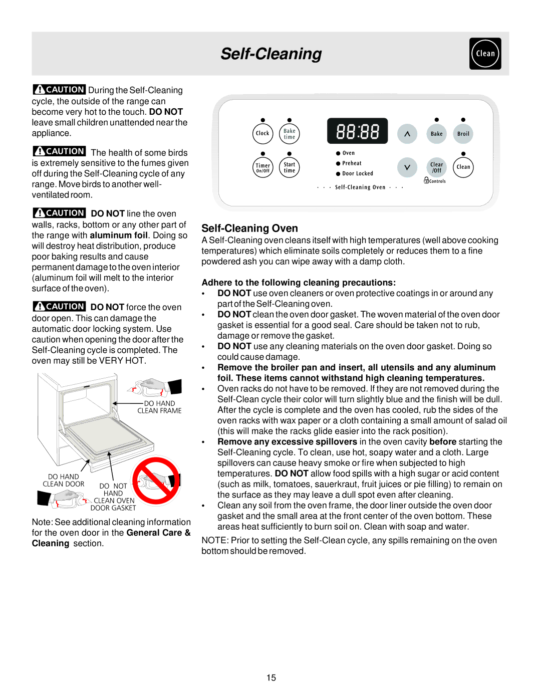 Frigidaire ES300 manual Self-Cleaning Oven, Adhere to the following cleaning precautions 