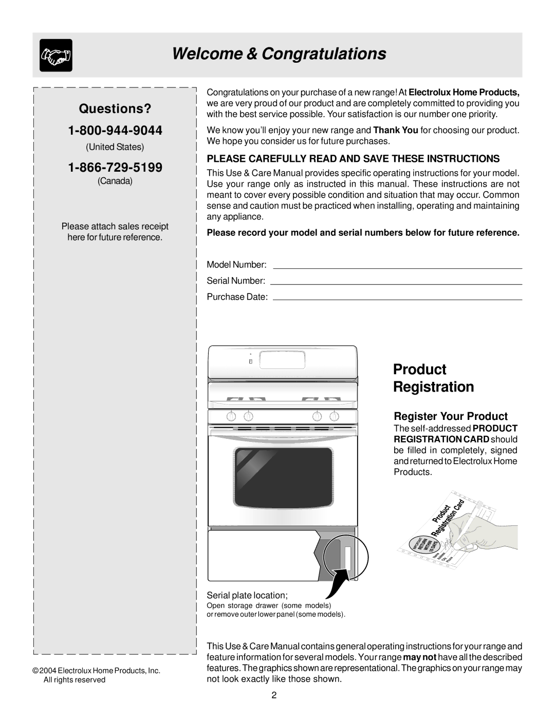 Frigidaire ES300 manual Welcome & Congratulations, Register Your Product 