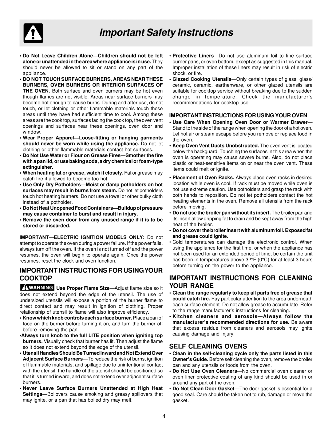 Frigidaire ES300 manual Important Instructions for Usingyour Cooktop 