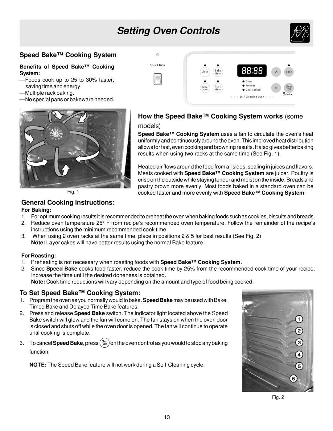 Frigidaire ES300 How the Speed Bake Cooking System works some, General Cooking Instructions, Setting Oven Controls 