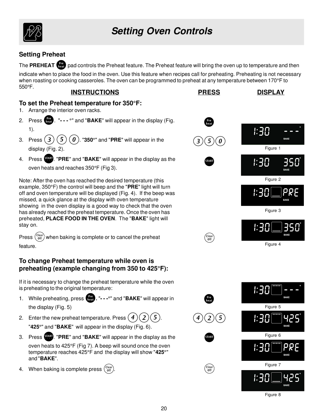 Frigidaire ES40, 316257124 manual Setting Preheat, To set the Preheat temperature for 350F 