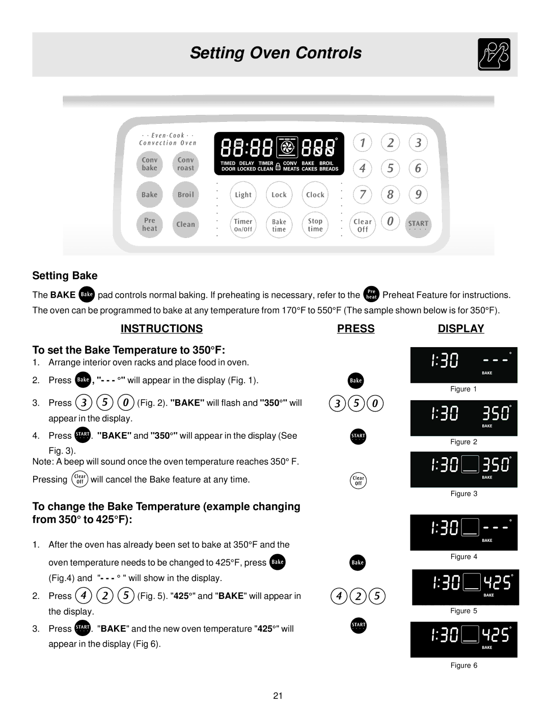 Frigidaire 316257124, ES40 manual Setting Bake, To set the Bake Temperature to 350F 