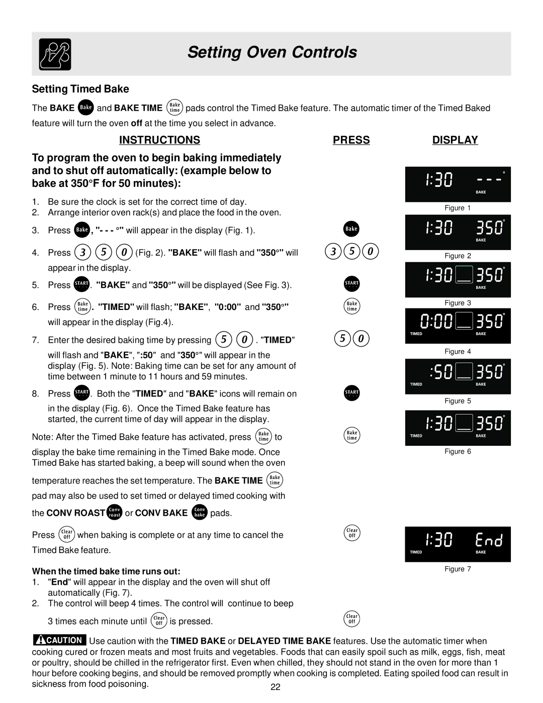 Frigidaire ES40, 316257124 manual Setting Timed Bake, Conv Roast or Conv Bake pads, When the timed bake time runs out 