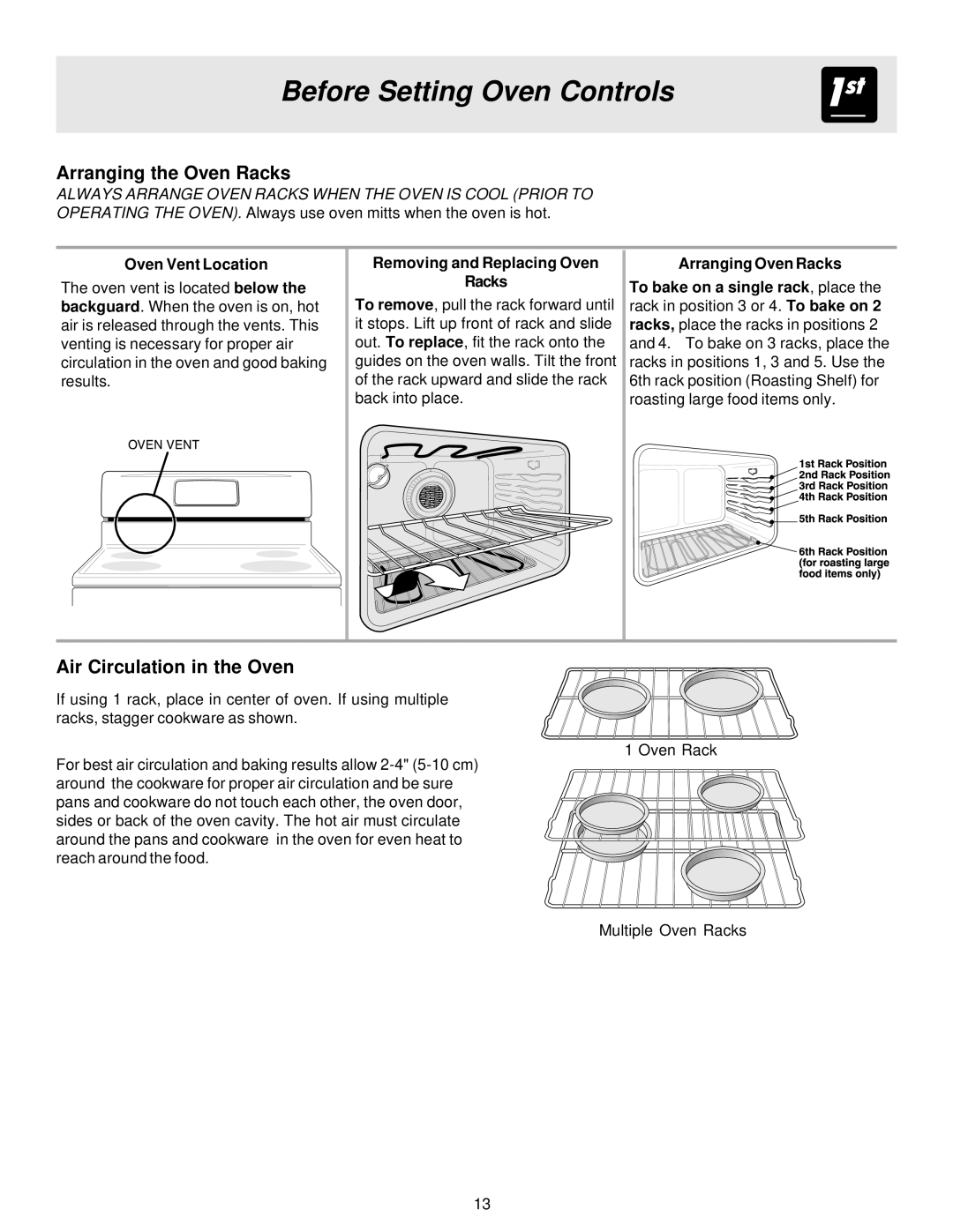 Frigidaire 316257124, ES40 manual Before Setting Oven Controls, Arranging the Oven Racks, Air Circulation in the Oven 