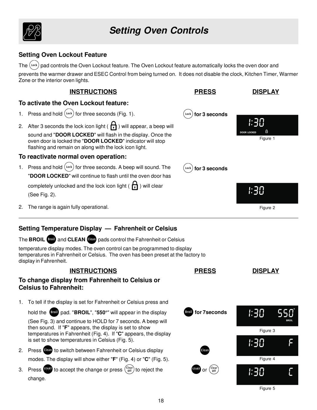Frigidaire ES40 Setting Oven Lockout Feature, INSTRUCTIONS To activate the Oven Lockout feature, Pressdisplay, Display 