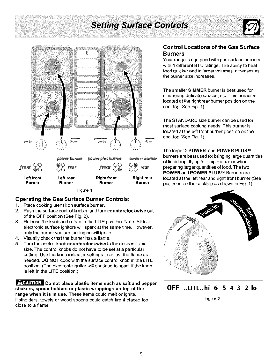 Frigidaire ES400 manual Control Locations of the Gas Surface Burners, Power puburner, Right rear 