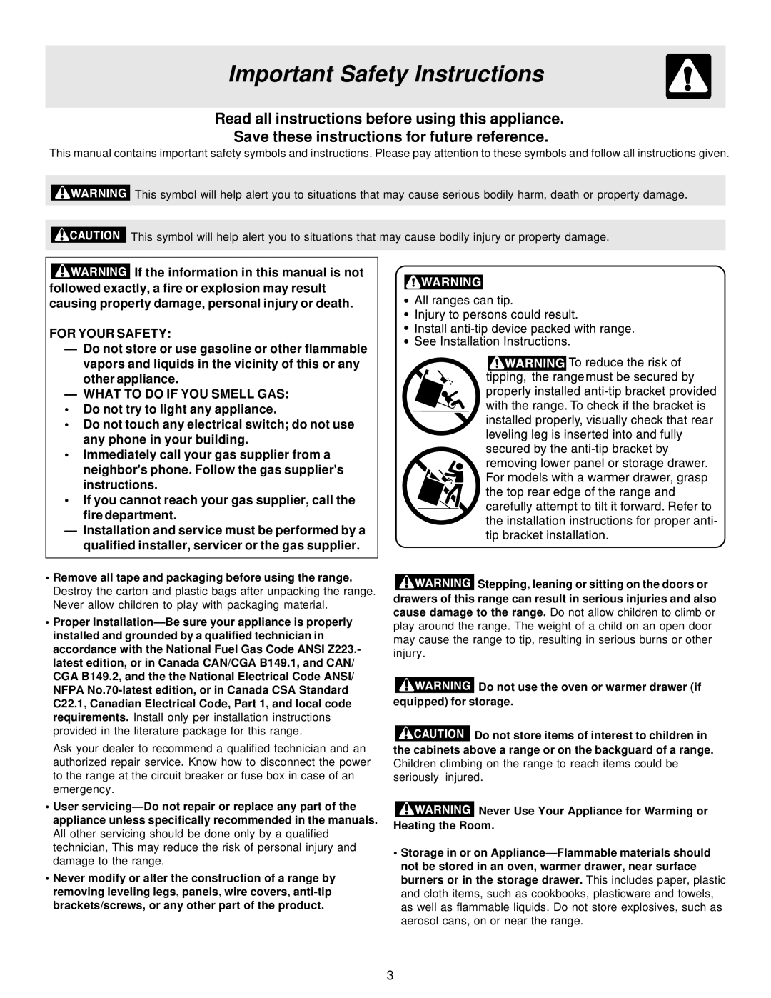 Frigidaire ES400 manual Important Safety Instructions, Read all instructions before using this appliance, For Your Safety 