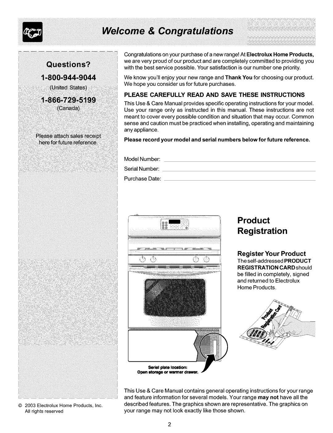 Frigidaire ES400 manual Product Registration, Register Your Product 
