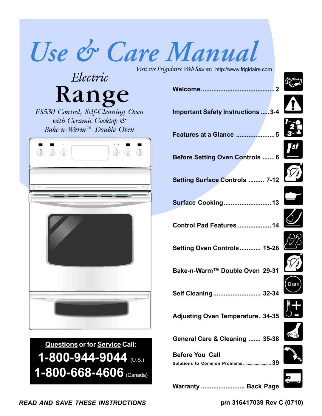 Frigidaire ES530 manual Welcome, Important Safety Instructions, Before Setting Oven Controls, Warranty Back, Rev C 