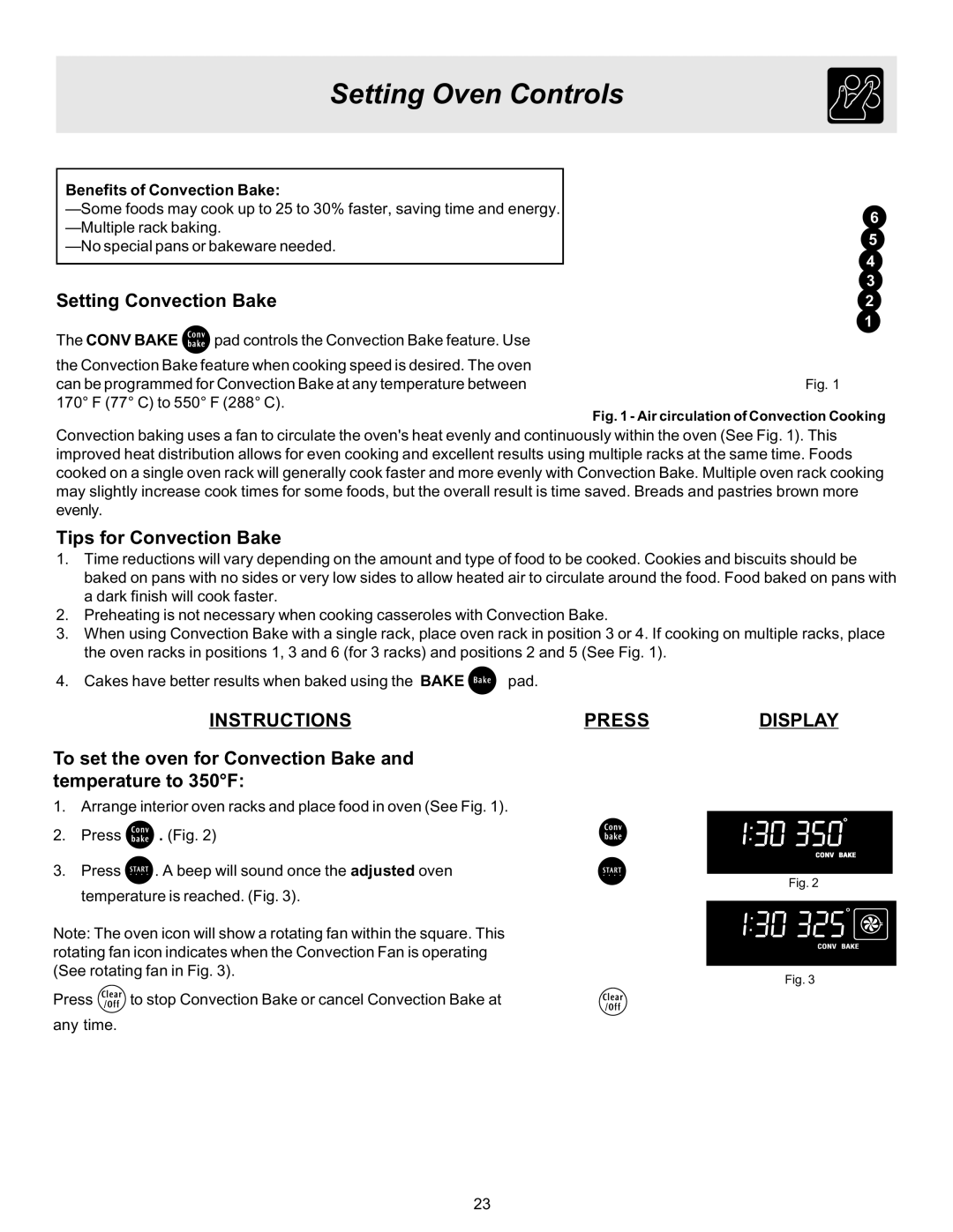 Frigidaire ES530 manual Setting Convection Bake, Tips for Convection Bake, Benefits of Convection Bake 