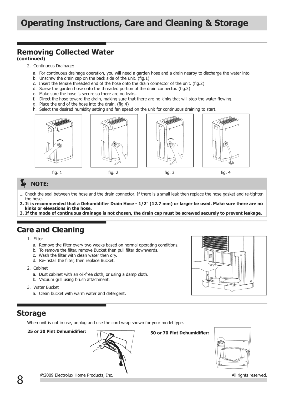 Frigidaire FAD704DWD, FAD704DUD, FAD504DUD, FAD504DWD Operating Instructions, Care and Cleaning & Storage 