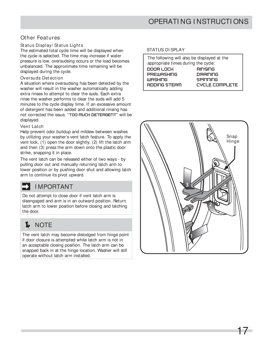 Frigidaire FAFS4073NW, FAFS4073NA, FAFS4073NR, 137502100A11122, STACKIT4X, FAQG7111LW Other Features, Status Display 