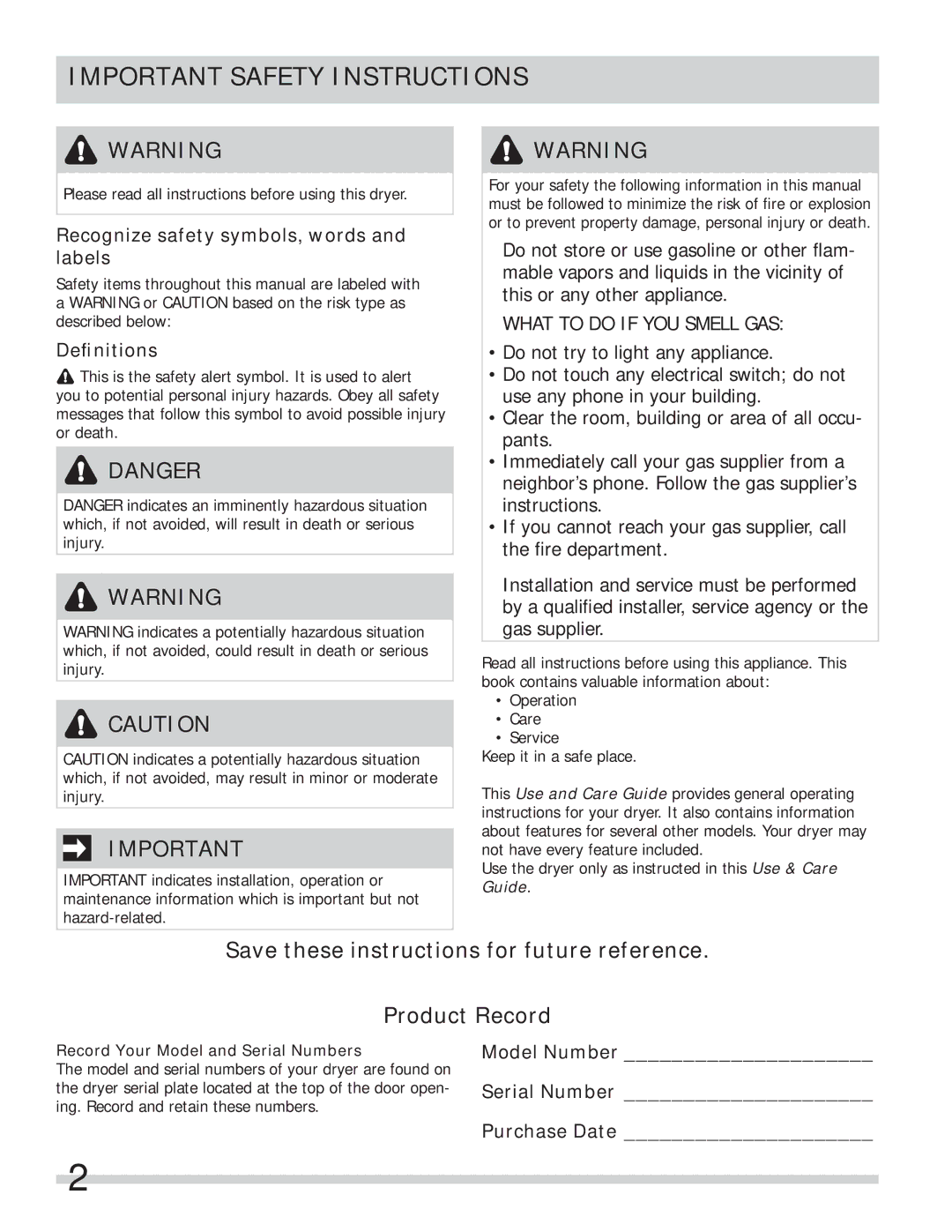 Frigidaire FAQE7111LW-PKG Important Safety Instructions, Recognize safety symbols, words and labels, Deﬁnitions 