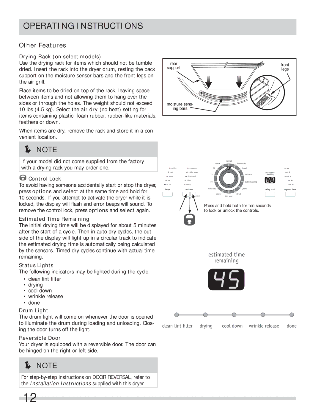 Frigidaire FARE4044MW important safety instructions Other Features 