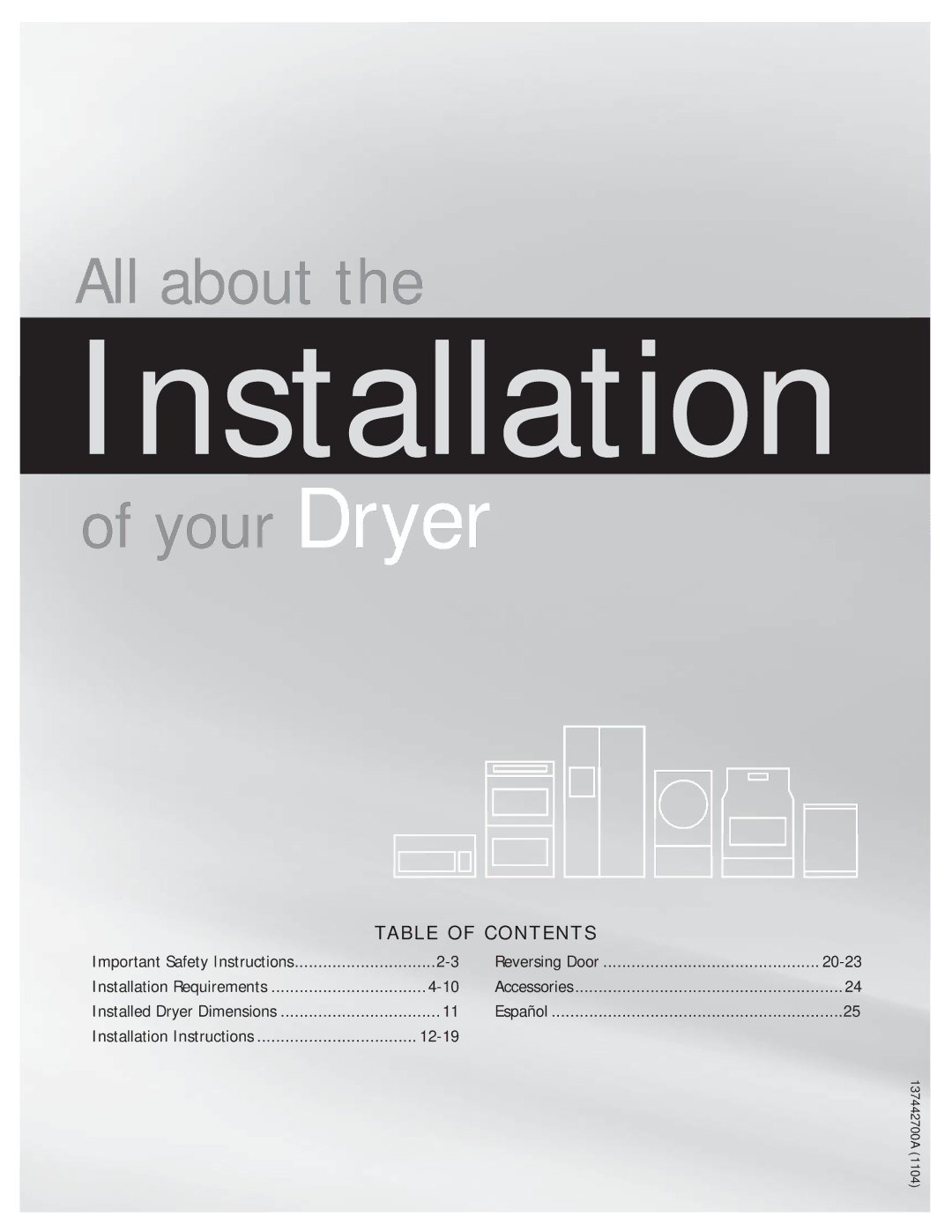 Frigidaire FASE7074NA, FASE7073NW, FASE7073NA, FASE7021NW, FASE7073NR important safety instructions Installation 