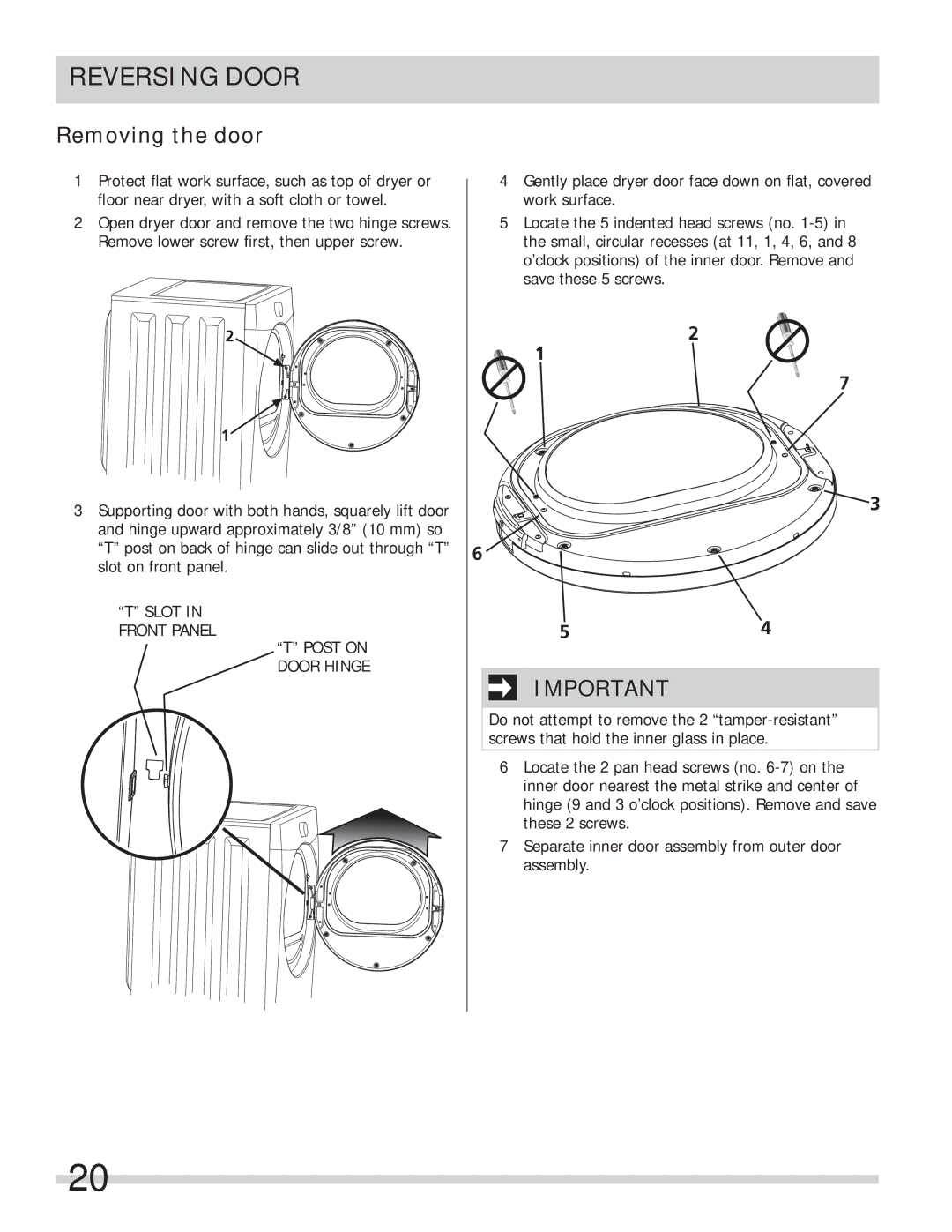 Frigidaire FASE7073NW, FASE7074NA, FASE7073NA, FASE7021NW, FASE7073NR Reversing Door, Removing the door 