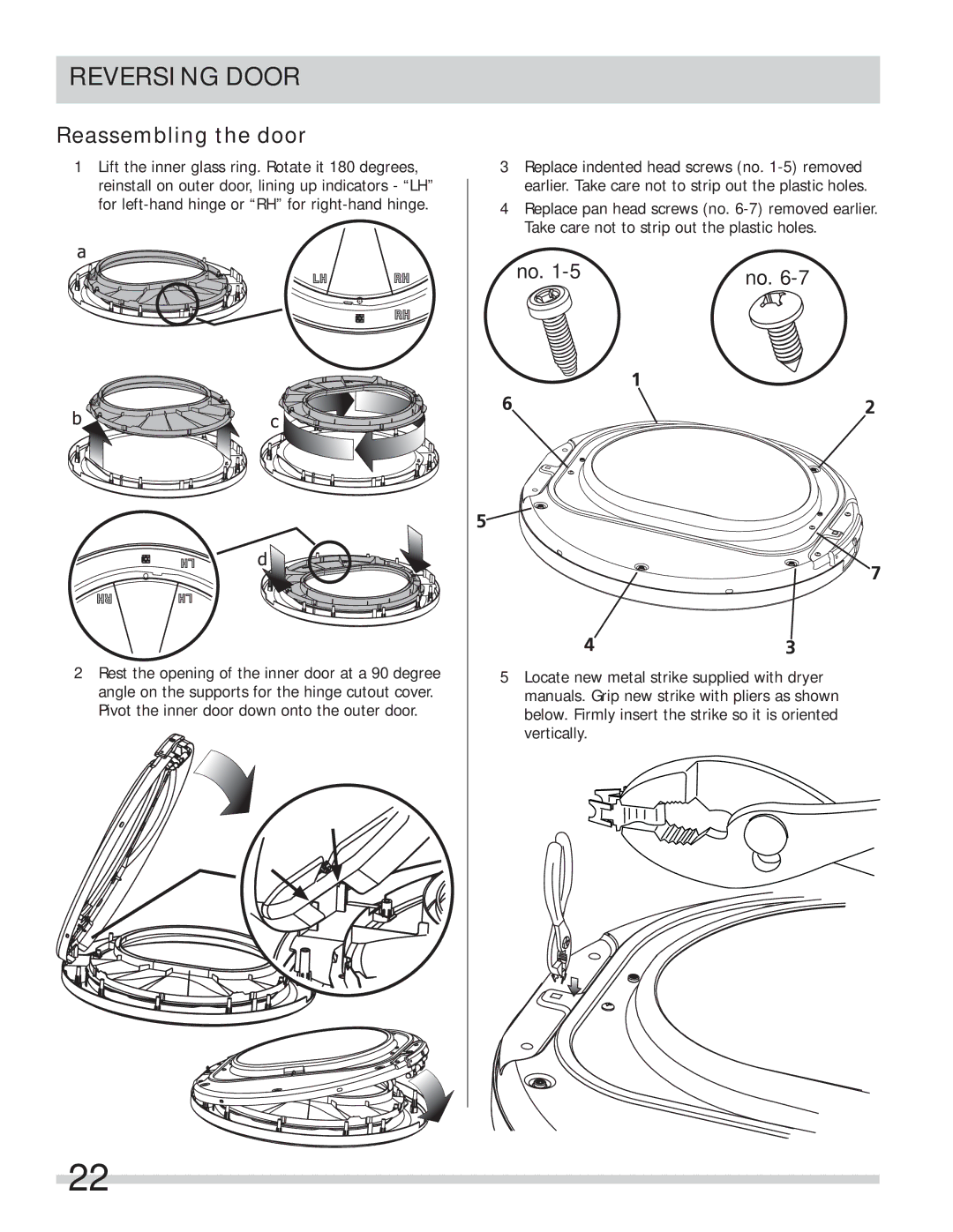 Frigidaire FASE7073NA, FASE7073NW, FASE7074NA, FASE7021NW, FASE7073NR important safety instructions Reassembling the door 