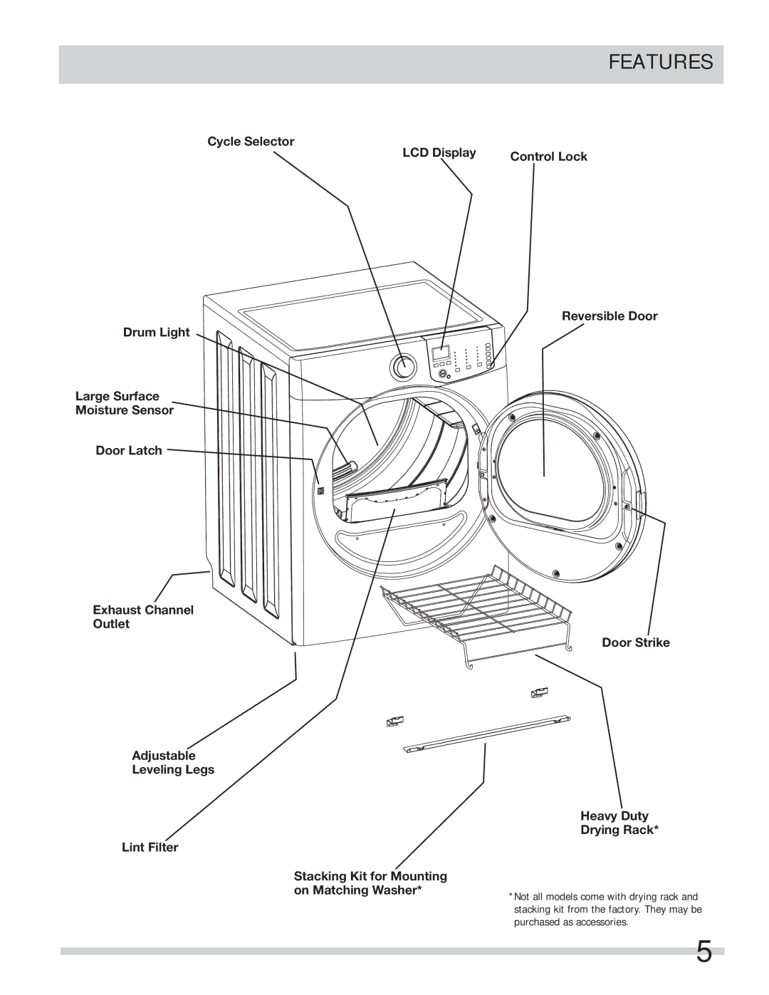 Frigidaire FASG7073NA, FASG7074NA, FASG7073NW, FASG7074NR, FASG7073NR important safety instructions Features 