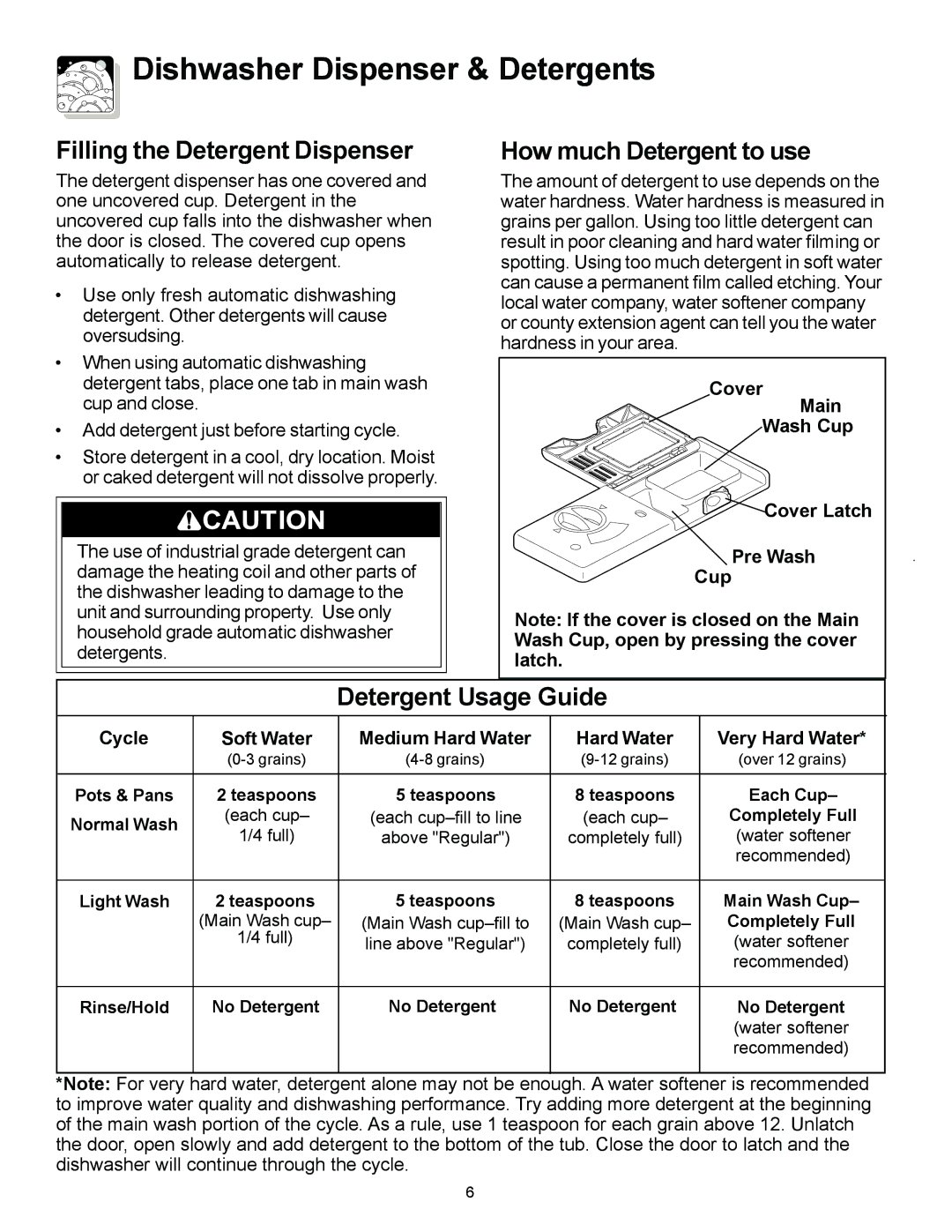 Frigidaire FBD2400KB, FBD2400KW, FBD2400KQ warranty Dishwasher Dispenser & Detergents, Filling the Detergent Dispenser 