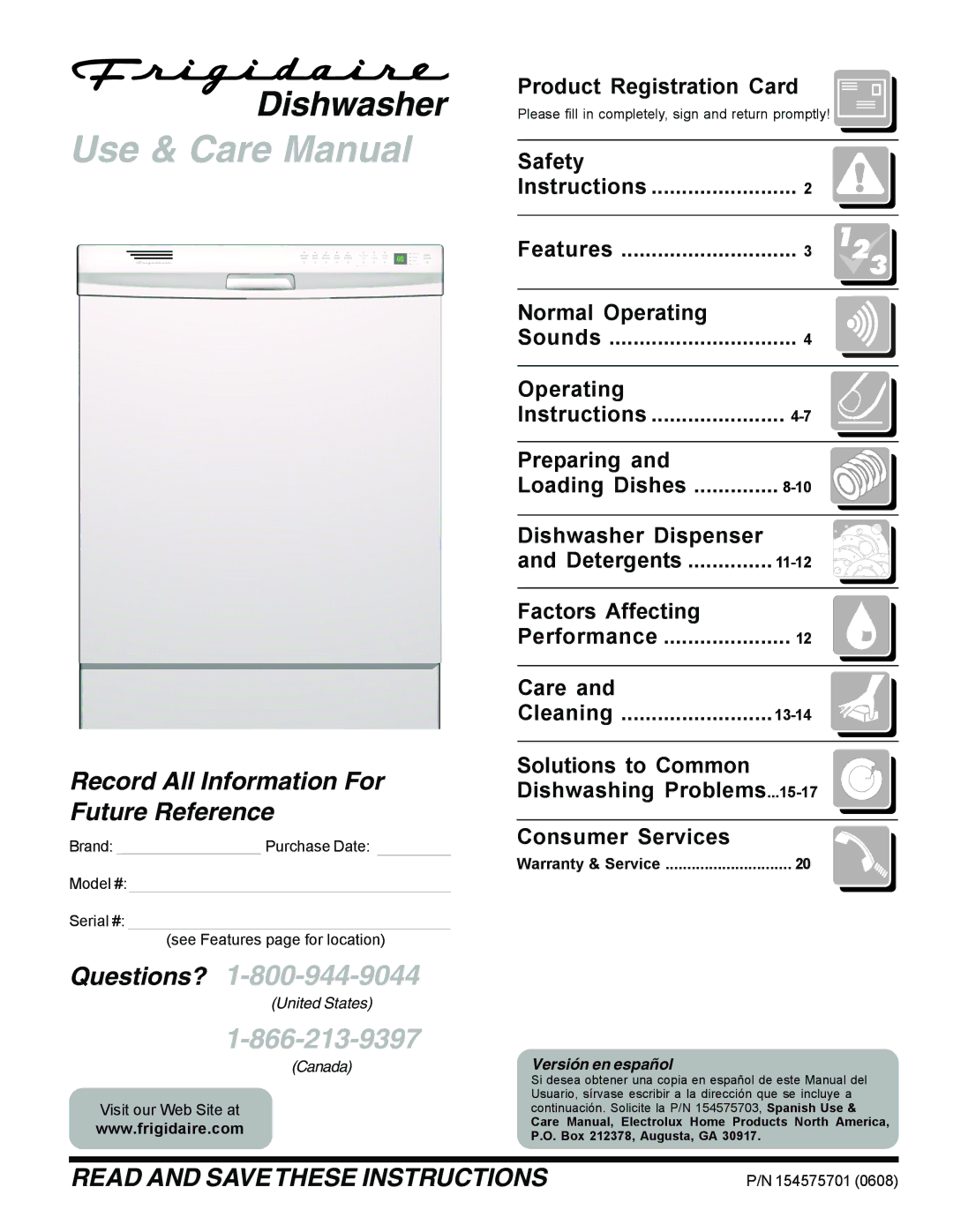 Frigidaire FDB2410HIS warranty Product Registration Card, Safety, Normal Operating, Factors Affecting, Care Cleaning 