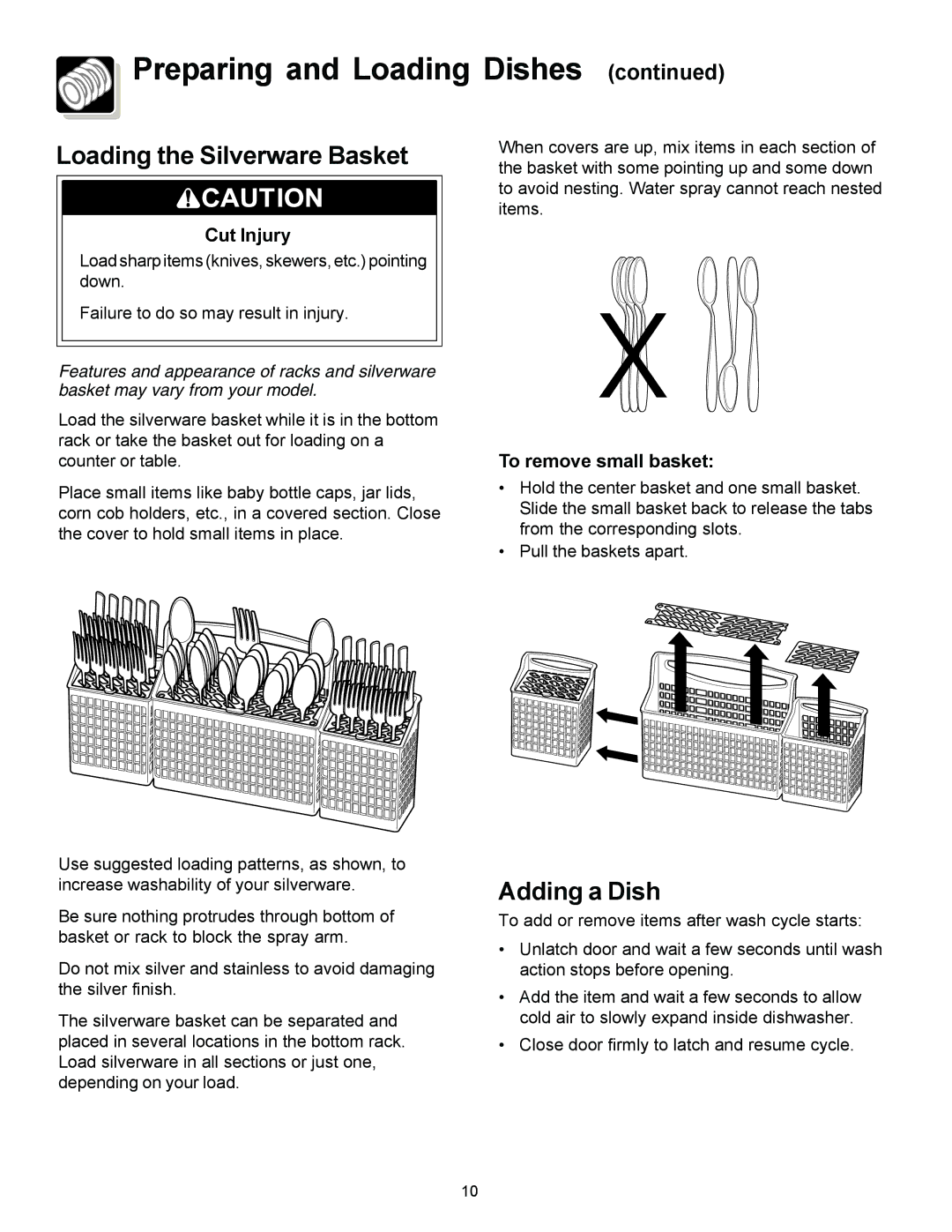 Frigidaire FDB2410HIS, FDB2410HIB, 154575701 warranty Loading the Silverware Basket 