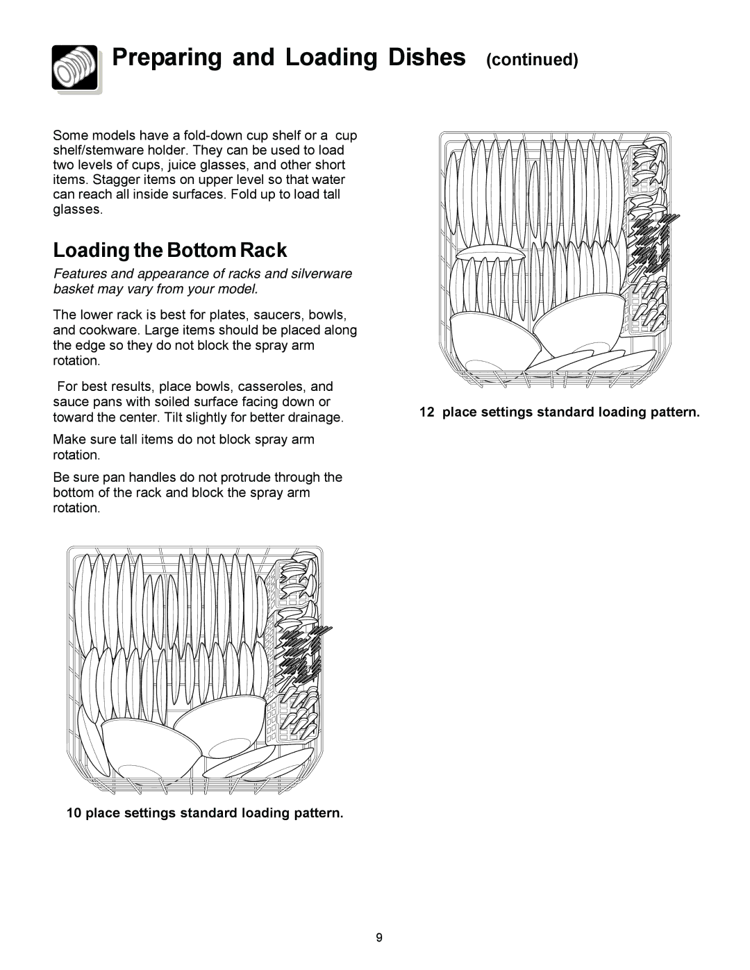 Frigidaire FDB2410HIB, FDB2410HIS, 154575701 warranty Loading the Bottom Rack 