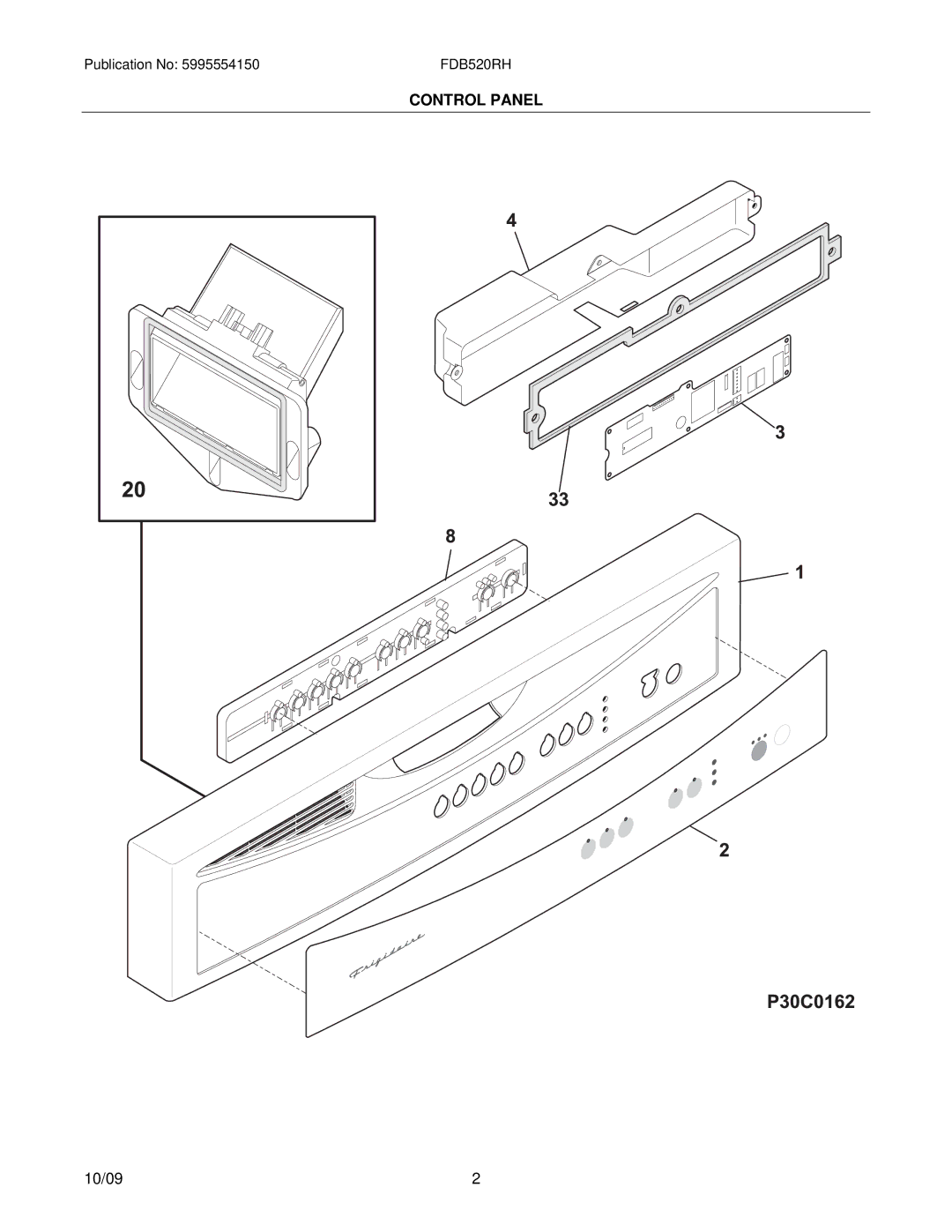 Frigidaire FDB520RHB2 installation instructions Control Panel 