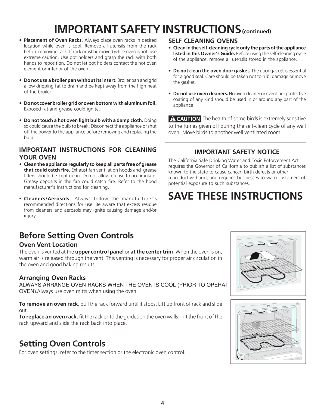 Frigidaire 0703 Before Setting Oven Controls, Self Cleaning Ovens, Important Instructions for Cleaning Your Oven 