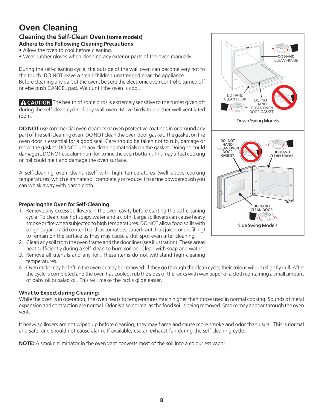 Frigidaire FEB24S5AB Oven Cleaning, Cleaning the Self-Clean Oven some models, Adhere to the Following Cleaning Precautions 