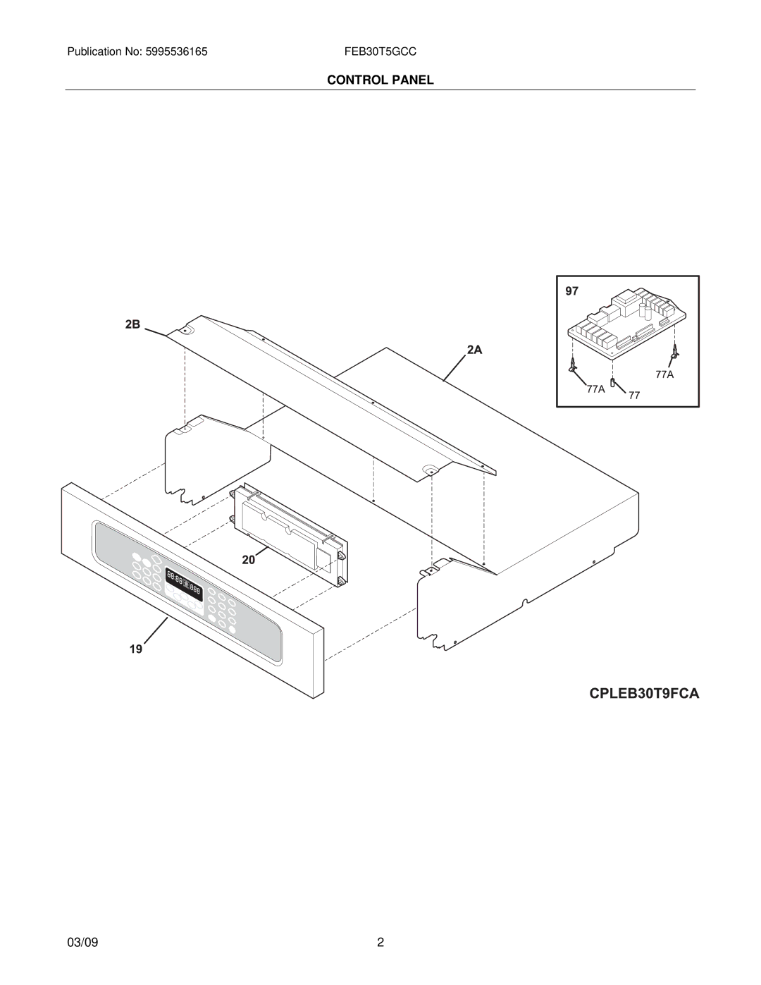 Frigidaire FEB30T5GCC installation instructions Control Panel 