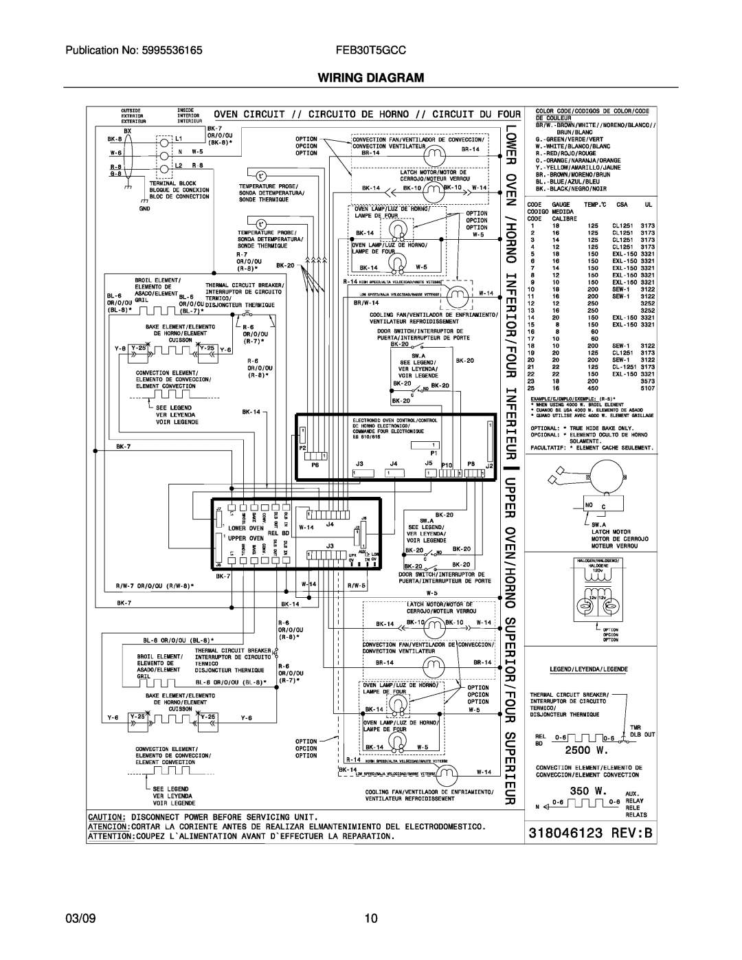 Frigidaire FEB30T5GCC installation instructions Wiring Diagram, 03/09 