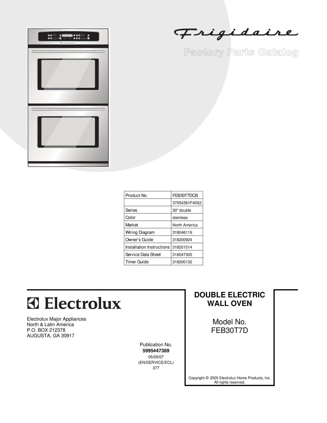 Frigidaire FEB30T7D installation instructions Double Electric 