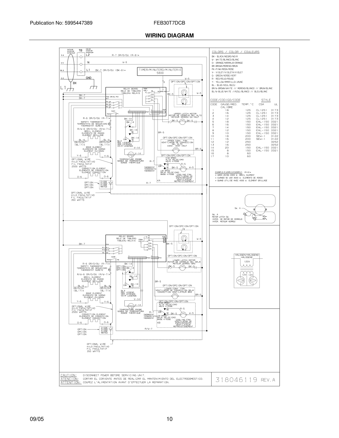 Frigidaire FEB30T7D installation instructions Wiring Diagram 