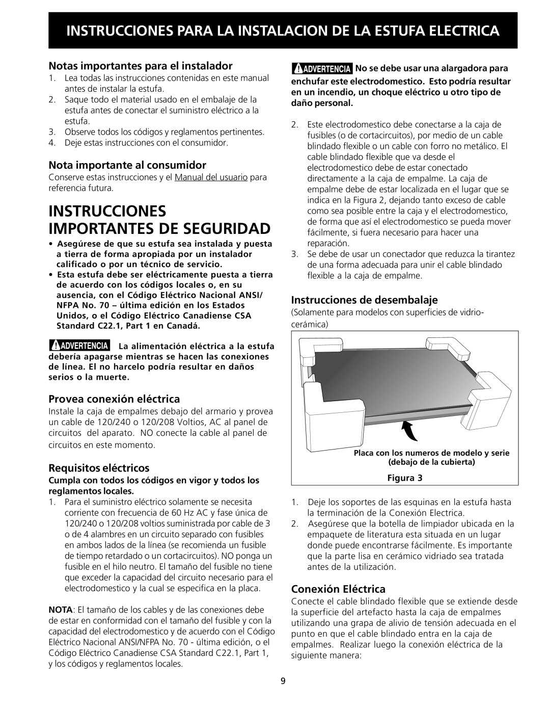 Frigidaire 318201426 (0810) Notas importantes para el instalador, Nota importante al consumidor, Provea conexión eléctrica 