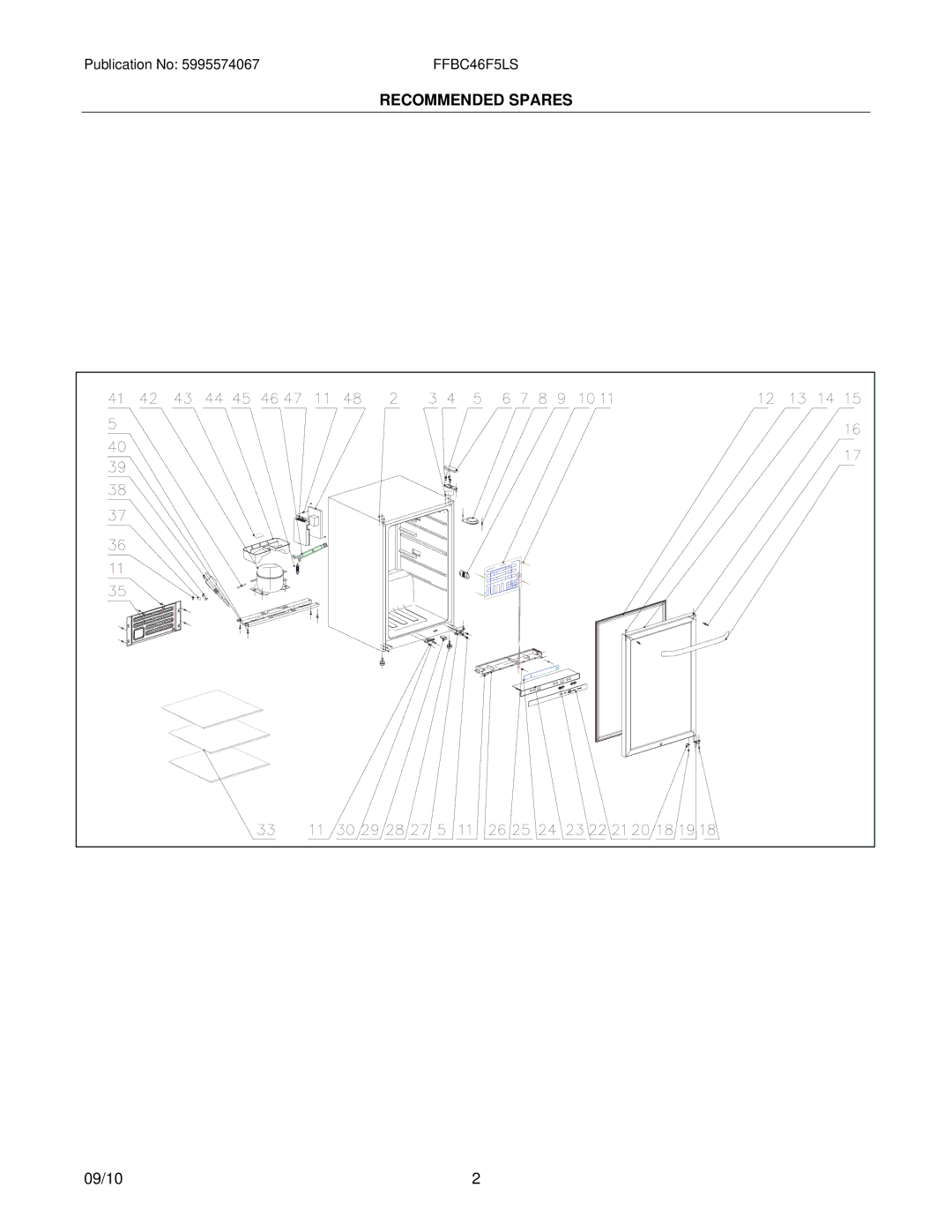 Frigidaire FFBC46F5L manual Recommended Spares 