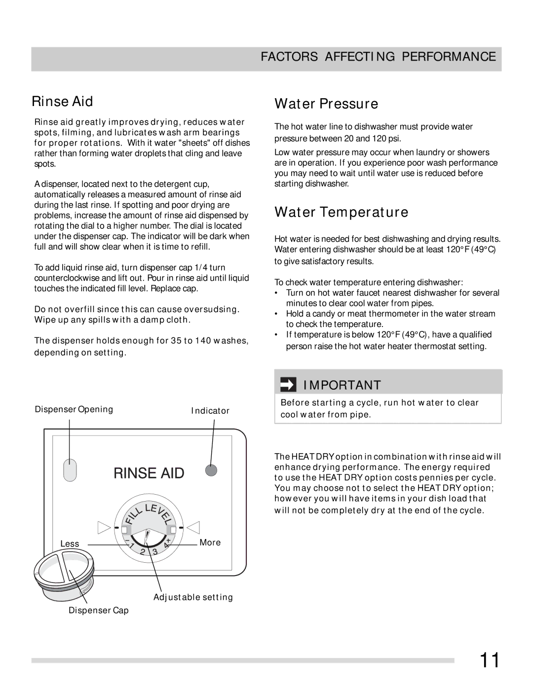 Frigidaire FFBD2406NB, FFBD2406NS, FFBD2411NW, FFBD2406NW, FFBD2411NS-PKG Rinse Aid, Factors Affecting Performance 