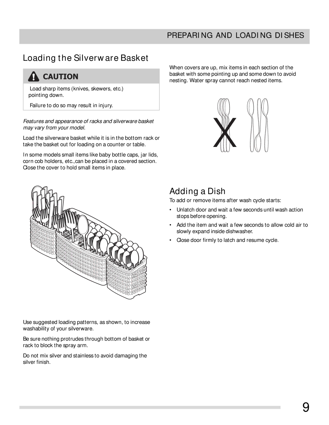 Frigidaire 154881701, FFBD2406NS, FFBD2406NB, FFBD2411NW, FFBD2406NW, FFBD2411NS-PKG Loading the Silverware Basket 